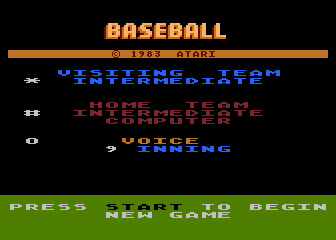 RealSports Baseball title screen for Atari 5200